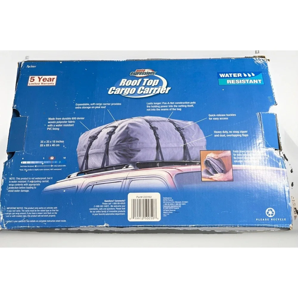 Car Roof Top Cargo Carrier Auto Expressions Water Resistant - Grey New Open Box